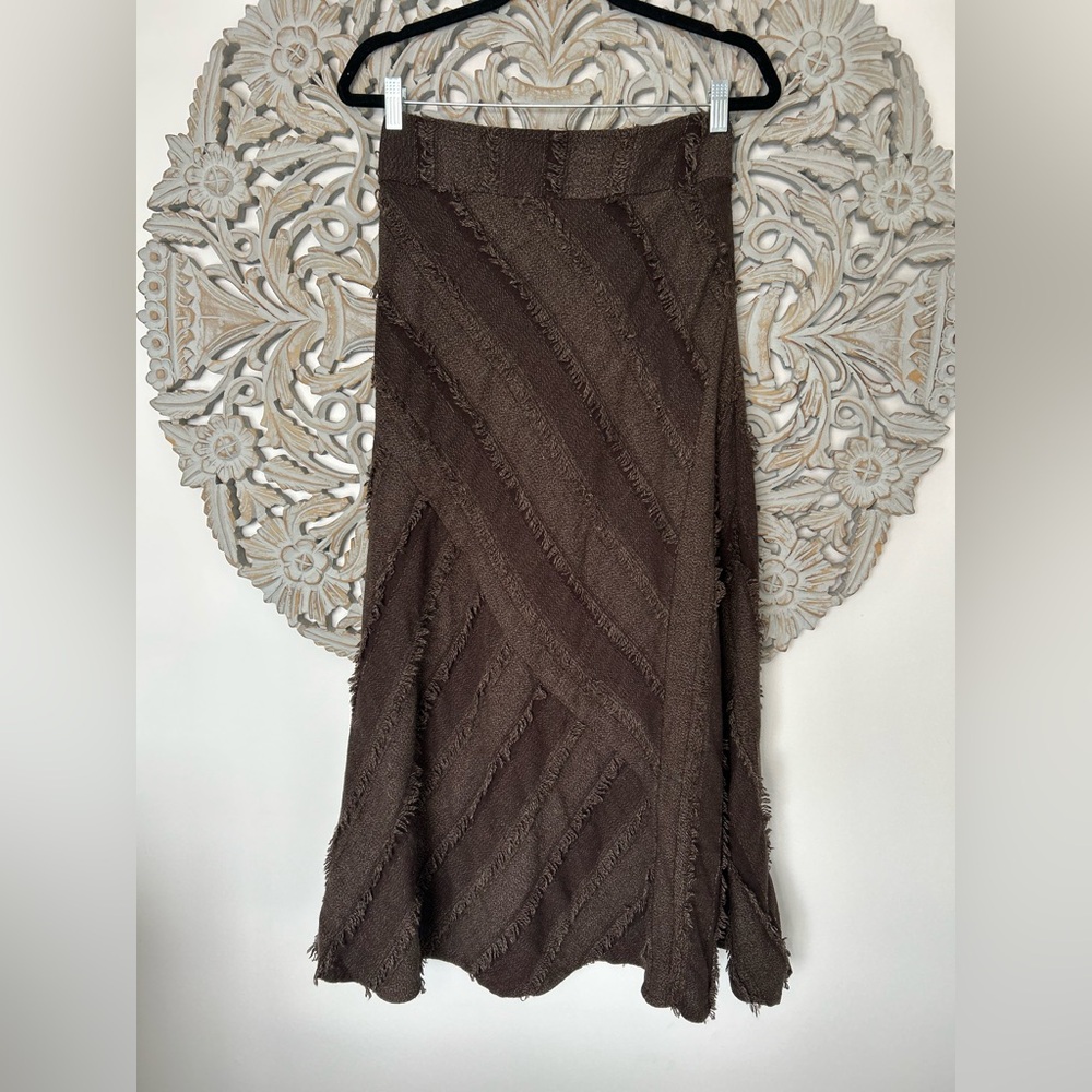Y2K Brown Wool Midi Skirt with Ruffle Details – Fairycore Style